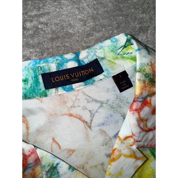 Louis Vuitton Pastel Multicolor Monogram Logo Short Sleeve Button Down Shirt L - Picture 5 of 13